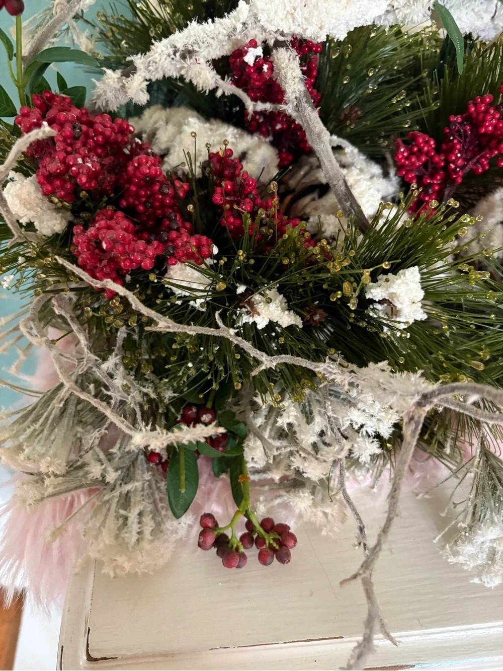Festive Red Berry and Snow Pine Holiday Swag
